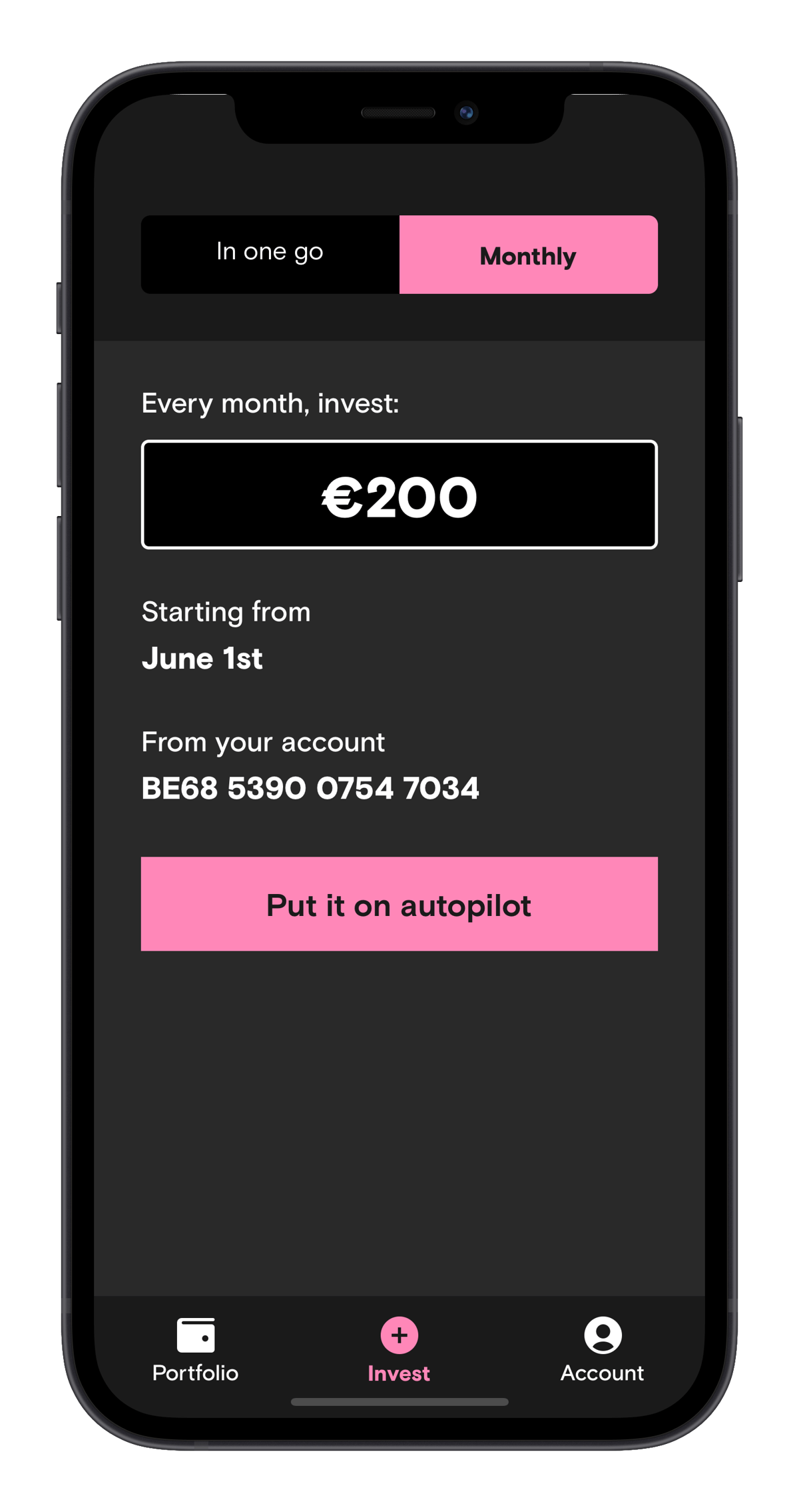 Screenshot of the Curvo app when setting up a savings plan