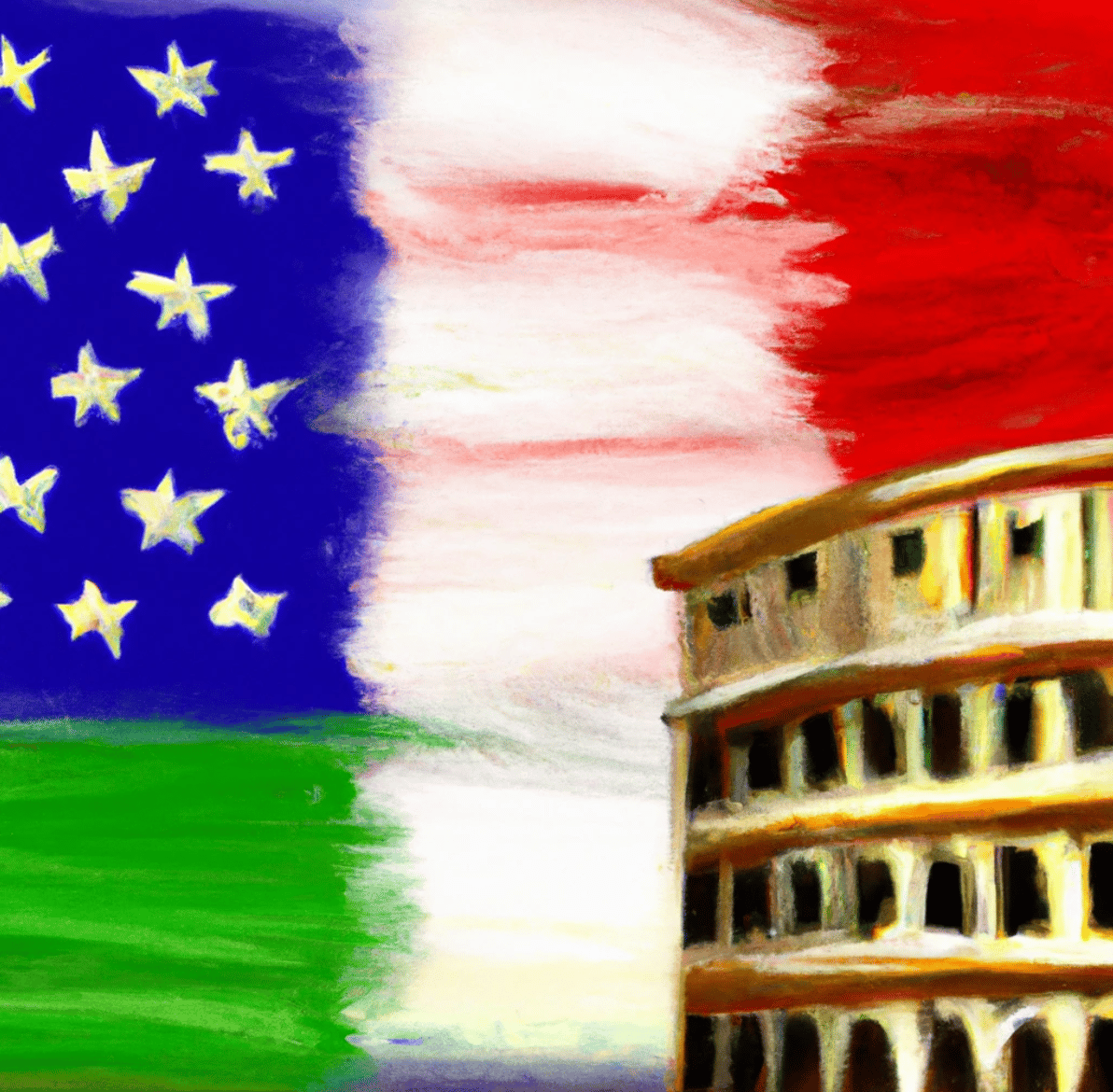 US and Italian flag with the Colosseum