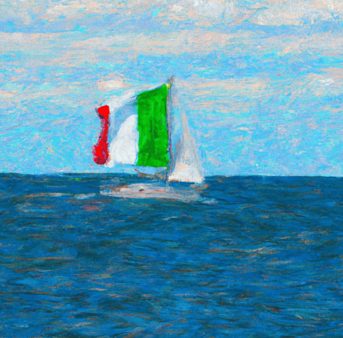 Boglehead sailing boat with an italian flag