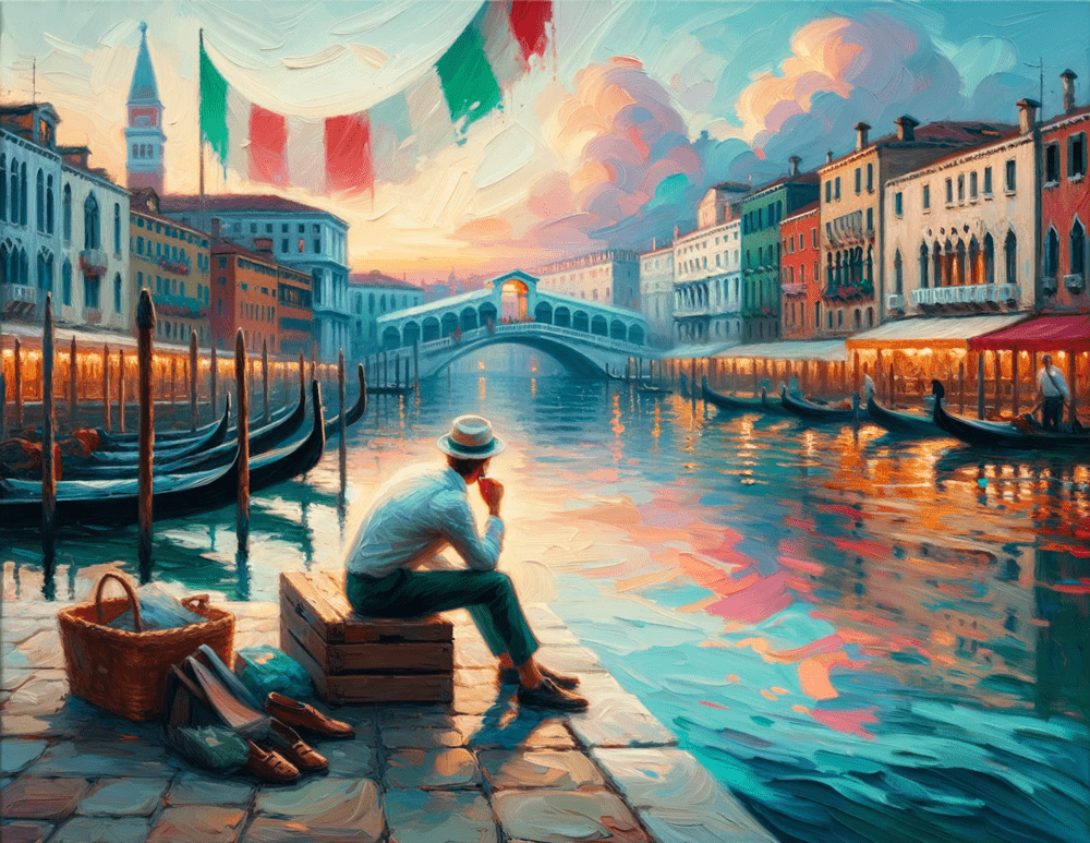 Person sitting down contemplating retiring in Italy