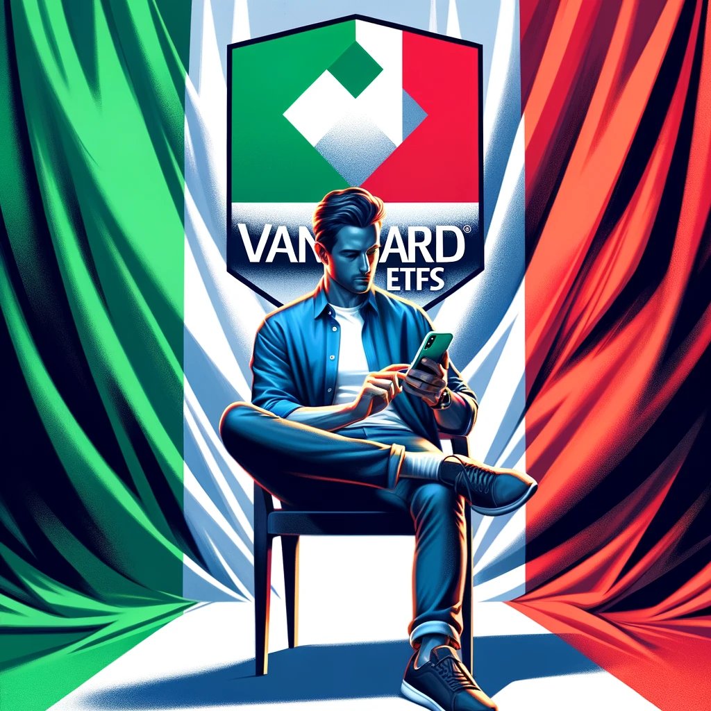 Person sitting down on a smartphone looking to buy Vanguard funds