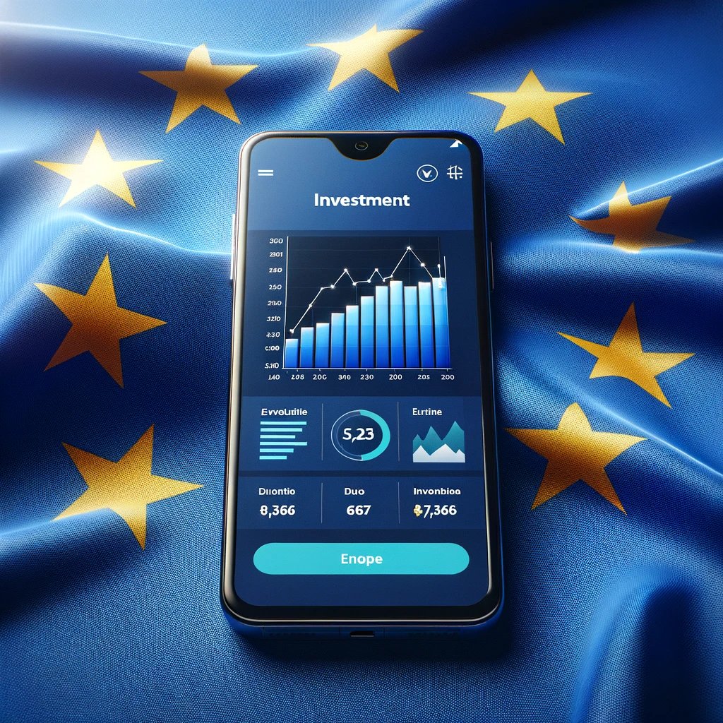 Smartphone on the backdrop of an EU flag