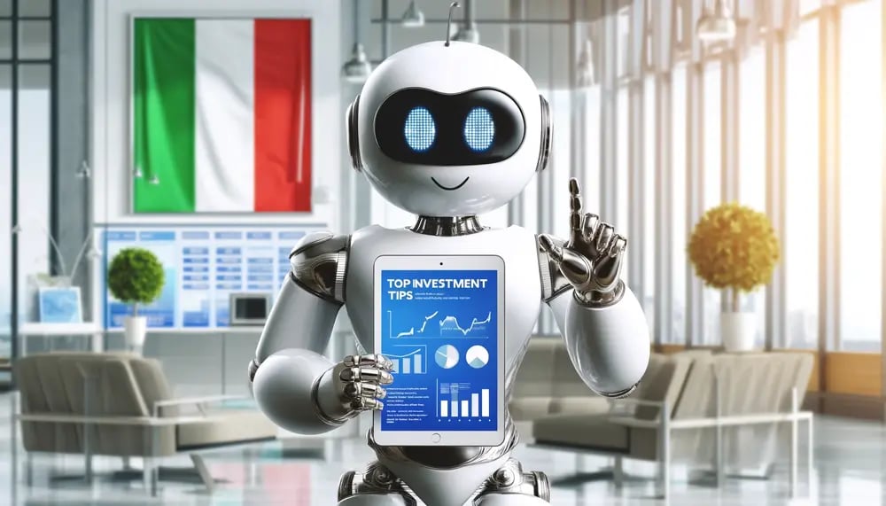 Robot on the backdrop of an Italian flag
