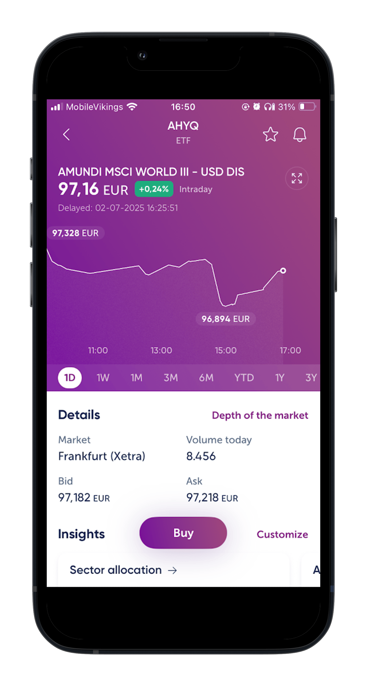 Screenshot of the Bolero app