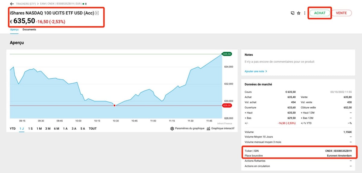 Purchase of a Nasdaq-100 share on DEGIRO