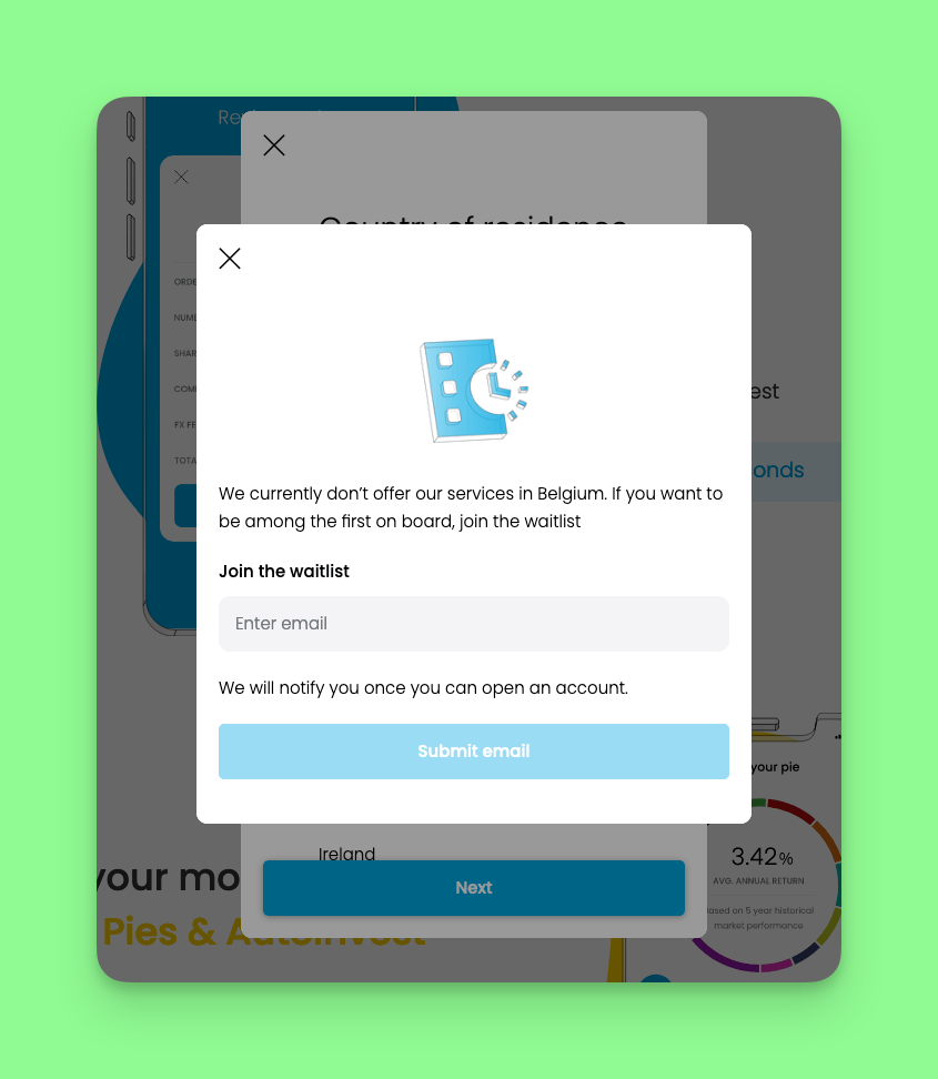 Message by Trading 212 that Belgians can't open an account